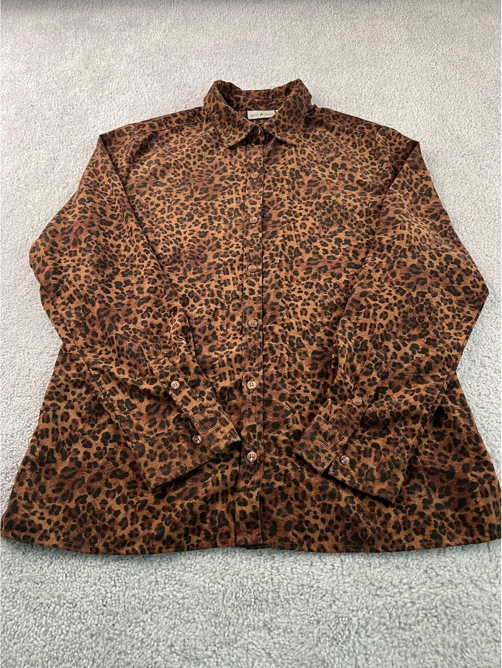 White Stag Women’s S Leopard Print Button Up Blouse Long Sleeve